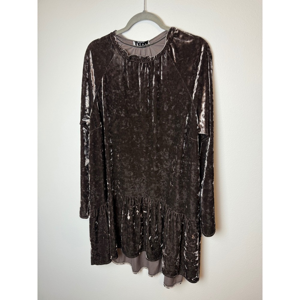ELVI Brown Crushed Velvet Drop Waist Ruffle Hem Tunic Dress Womens‎ Plus Size 18